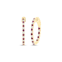 14K Yellow Gold 1/2 CTW-Natural Diamond 1/2 Ct-Ruby Natural Gem Hoop Earring 6.91 Gram