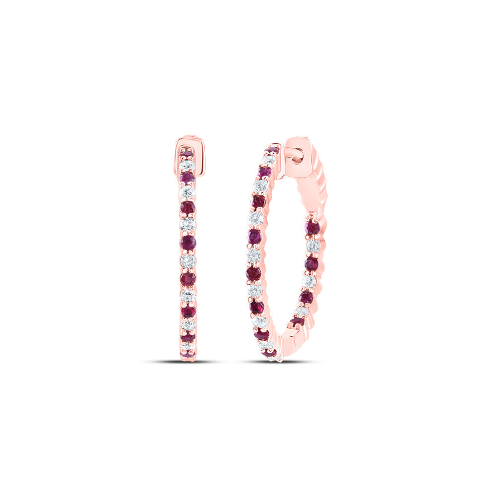 1/2CTW-DIA CN 1/2CTW-RUBY NATURAL GEM HOOP EARRING