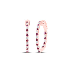1/2CTW-DIA CN 1/2CTW-RUBY NATURAL GEM HOOP EARRING