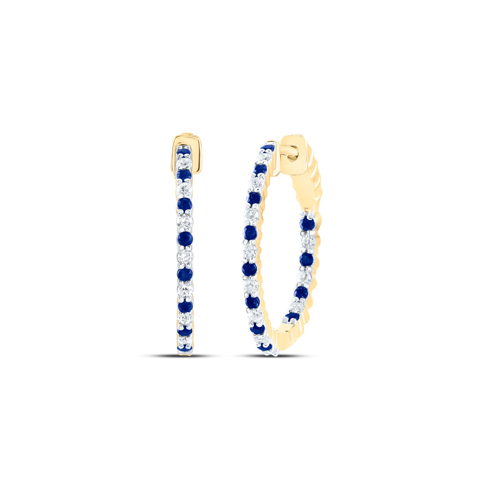 1/2CTW-DIA CN 1/2CTW-SAPP NATURAL GEM HOOP EARRING