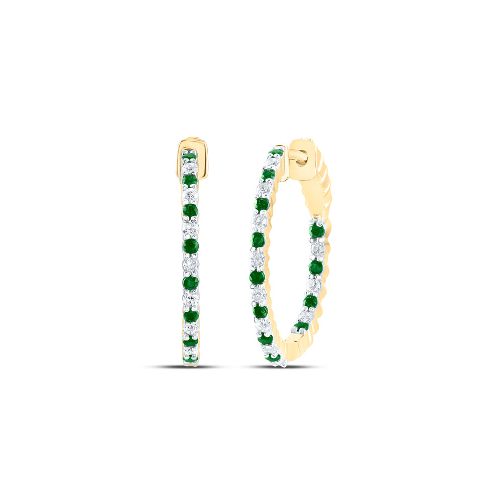 1/2CTW-DIA CN 1/2CTW-EME NATURAL GEM HOOP EARRING