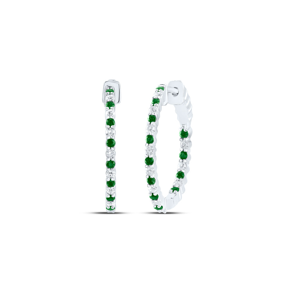 1/2CTW-DIA CN 1/2CTW-EME NATURAL GEM HOOP EARRING