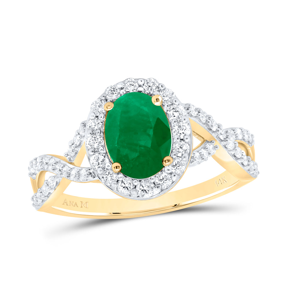 1/2CTW-DIA ANA M 8X6MM EME-OVAL NAT GEM RING
