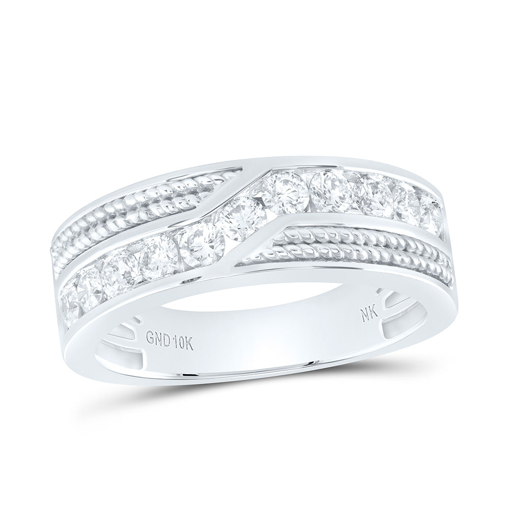 10K White Gold 1 CTW-Natural Diamond Mens Band 5.69 Gram