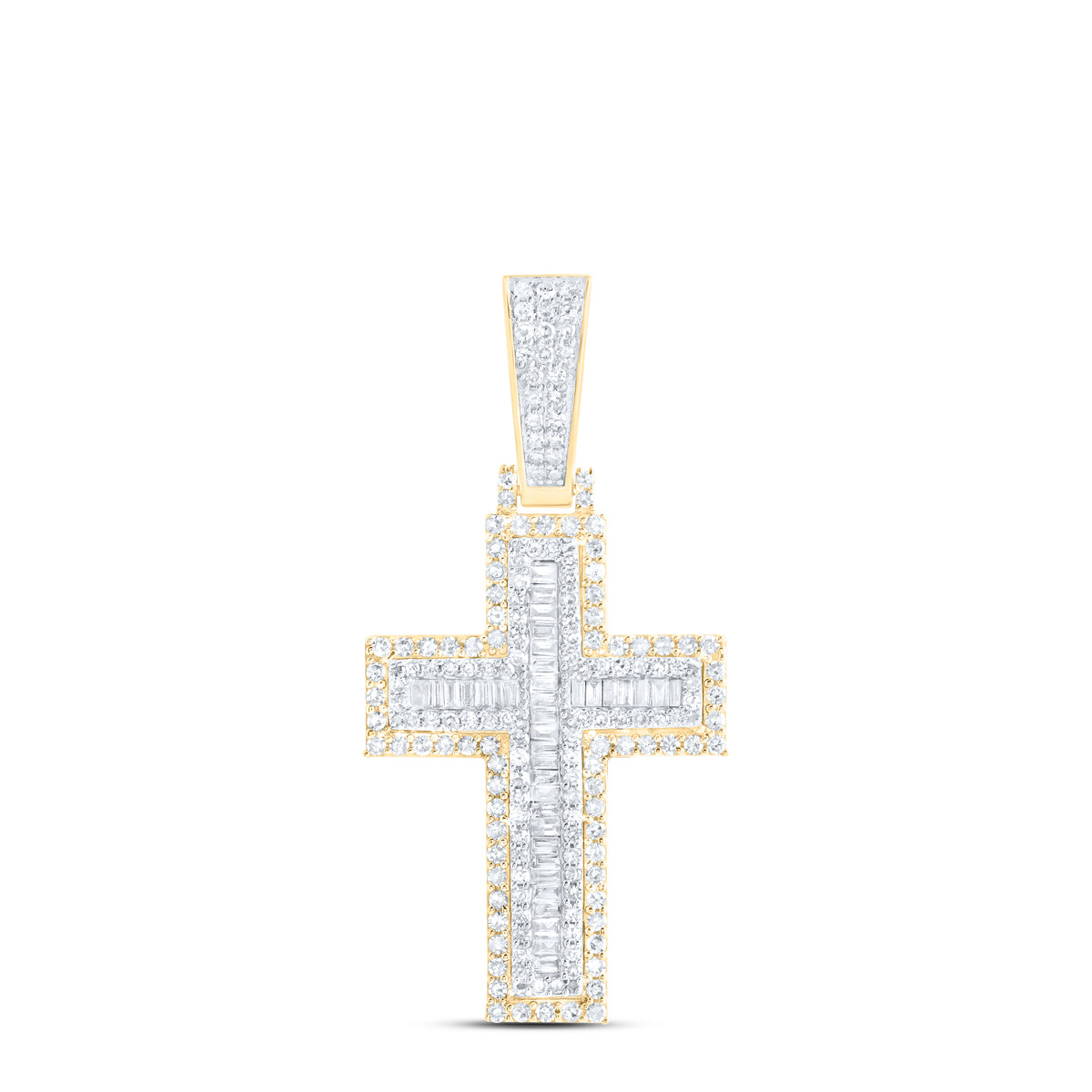 10K Yellow Gold 1 3/8 CTW-Natural Diamond Cross Mens Charm 7.16 Gram