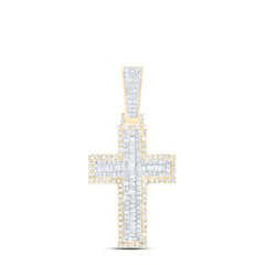 10K Yellow Gold 1 3/8 CTW-Natural Diamond Cross Mens Charm 7.16 Gram