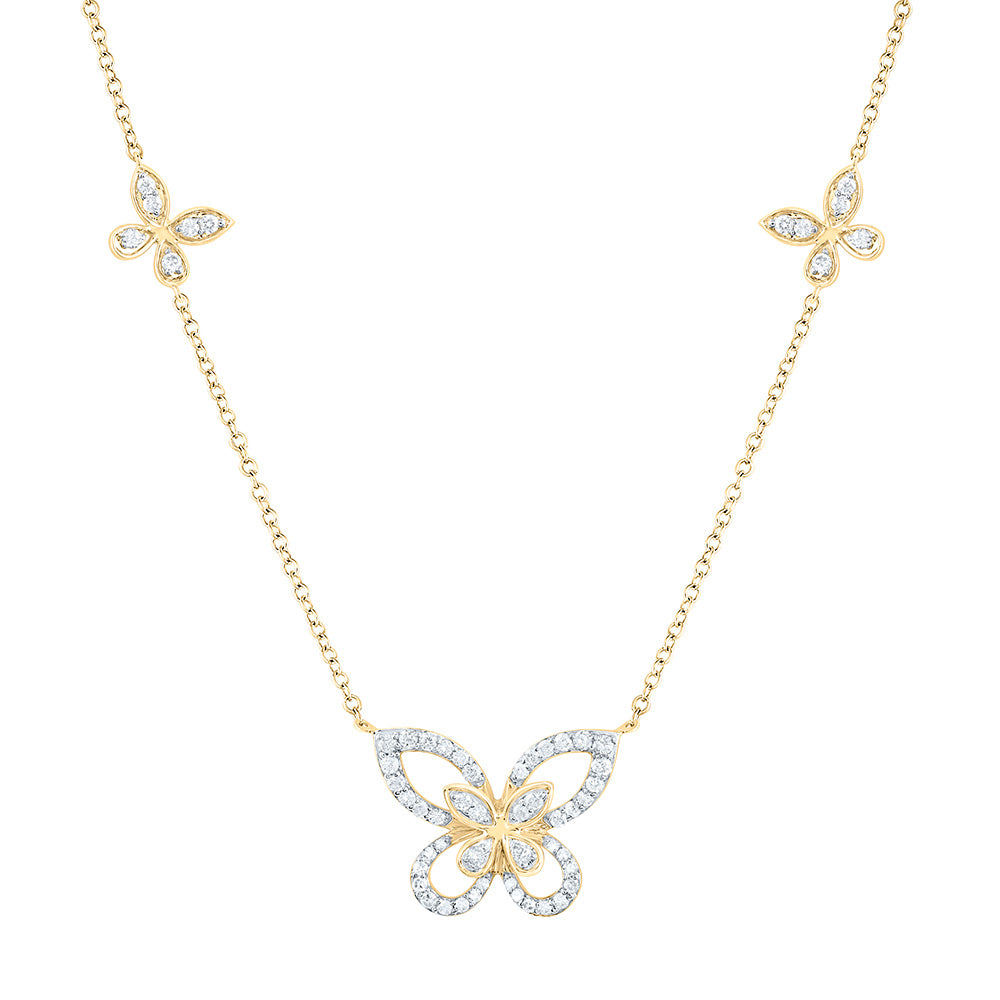 10K Yellow Gold 3/8 CTW-Natural Diamond Butterfly Fashion Necklace (18 Inch ) 2.86 Gram