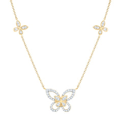 10K Yellow Gold 3/8 CTW-Natural Diamond Butterfly Fashion Necklace (18 Inch ) 2.86 Gram