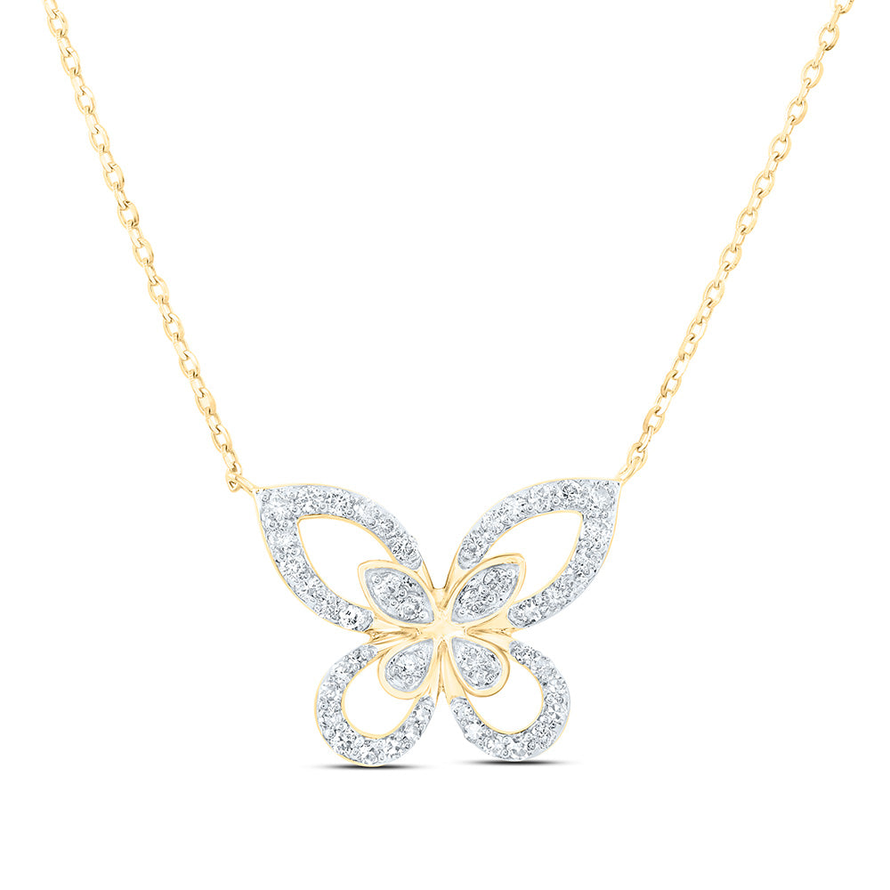 10K Yellow Gold 1/4 CTW-Natural Diamond Butterfly Fashion Necklace (18 Inch ) 2.48 Gram