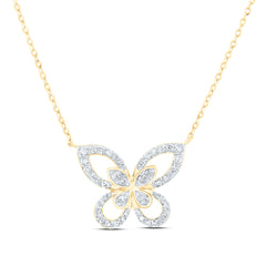 10K Yellow Gold 1/4 CTW-Natural Diamond Butterfly Fashion Necklace (18 Inch ) 2.48 Gram