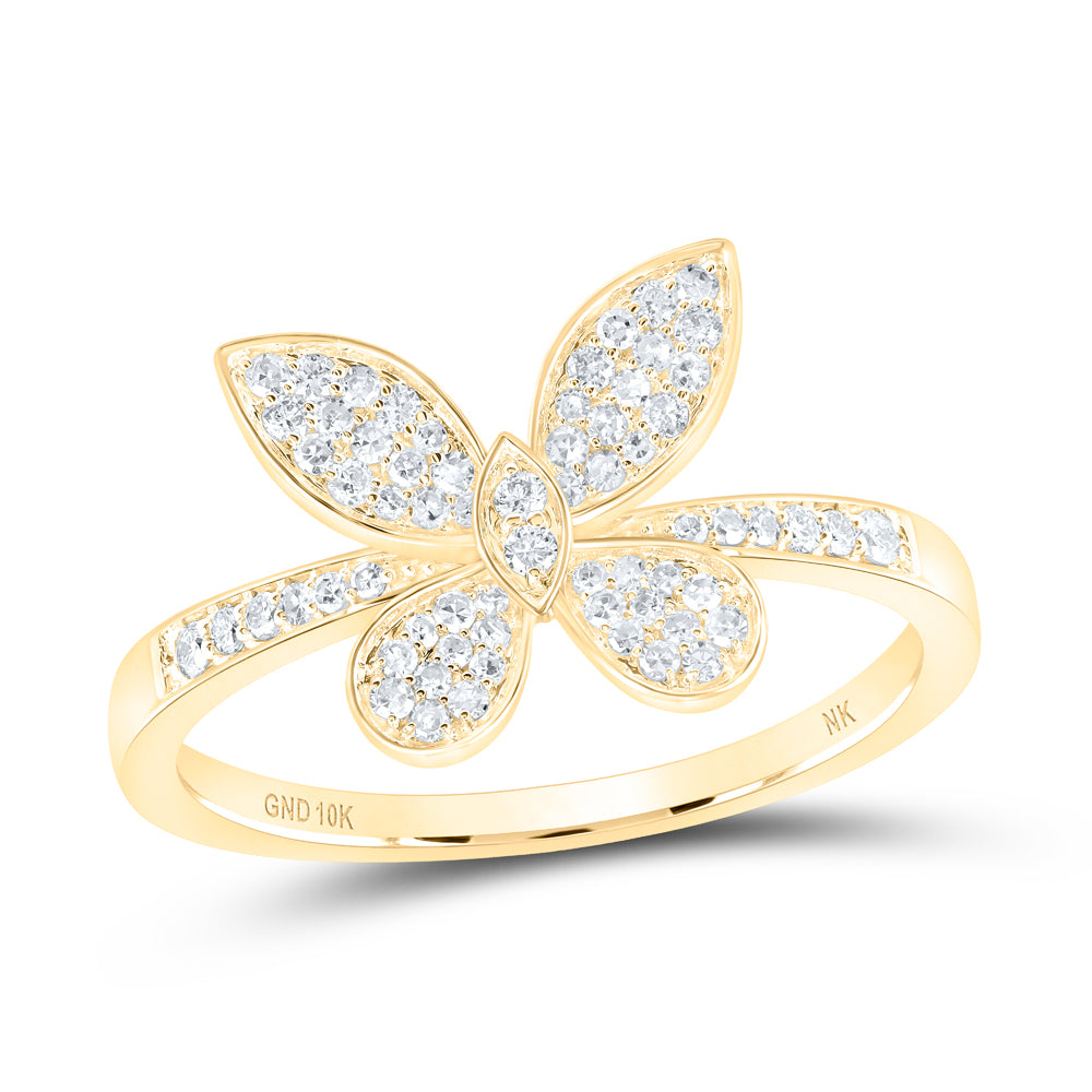 10K Yellow Gold 1/3 CTW-Natural Diamond Butterfly Fashion Ring 2.19 Gram
