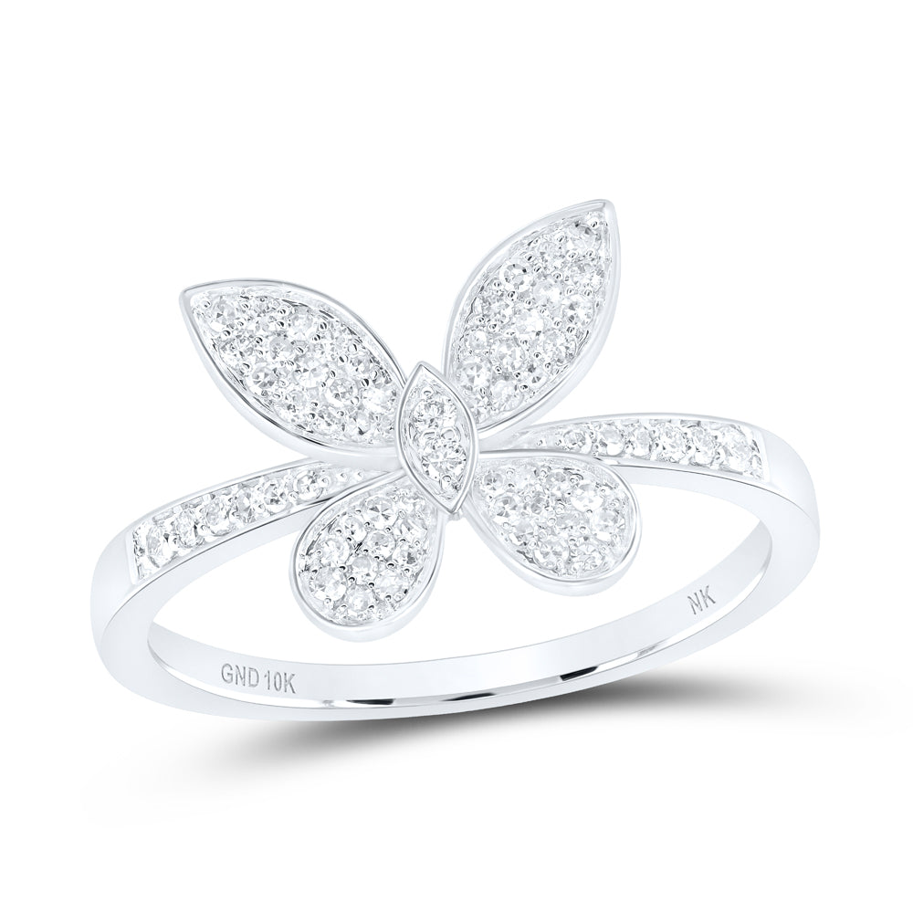 10K White Gold 1/3 CTW-Natural Diamond Butterfly Fashion Ring 2.3 Gram