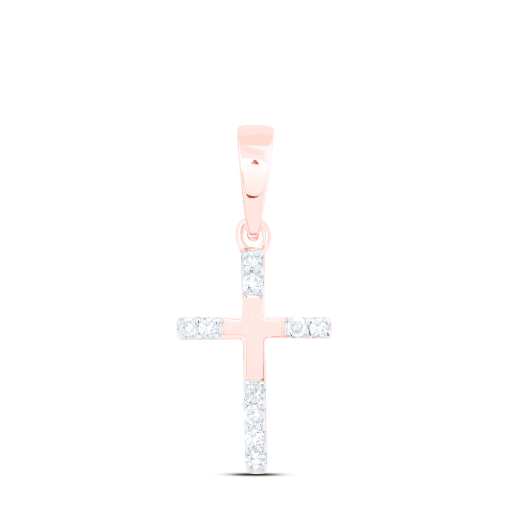 10K Rose Gold 1/20 CTW-Natural Diamond Gift Cross Pendant 0.56 Gram