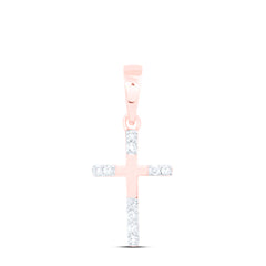 10K Rose Gold 1/20 CTW-Natural Diamond Gift Cross Pendant 0.56 Gram