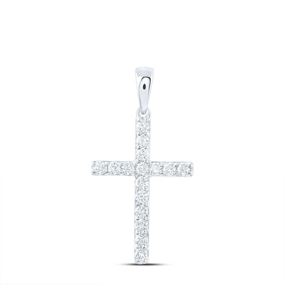 10K White Gold 1/3 CTW-Natural Diamond Cross Pendant 0.93 Gram