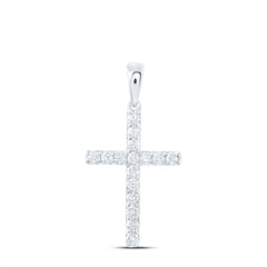 10K White Gold 1/3 CTW-Natural Diamond Cross Pendant 0.93 Gram