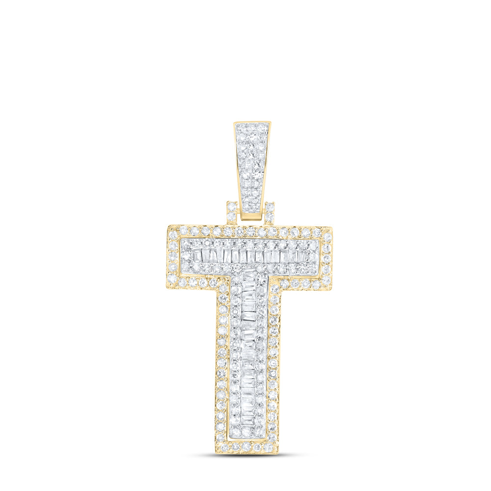3/4CTW-DIA NK INITIAL "T" MENS PENDANT
