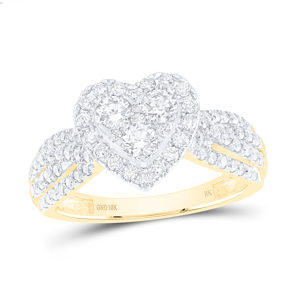 10K Yellow Gold 1 CTW-Natural Diamond Heart Fashion Ring 4.27 Gram