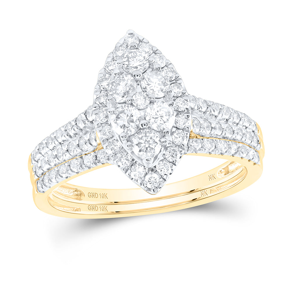 10K Yellow Gold 1 CTW-Natural Diamond Fashion Marquise Bridal Set 3.74 Gram
