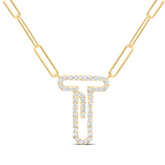 1/3CTW-DIA NK INITIAL "T"  NECKLACE - 18 INCH