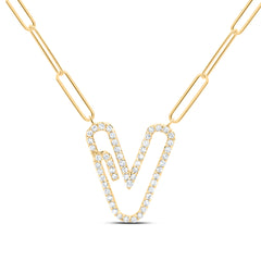 1/4CTW-DIA NK INITIAL "V"  NECKLACE - 18 INCH
