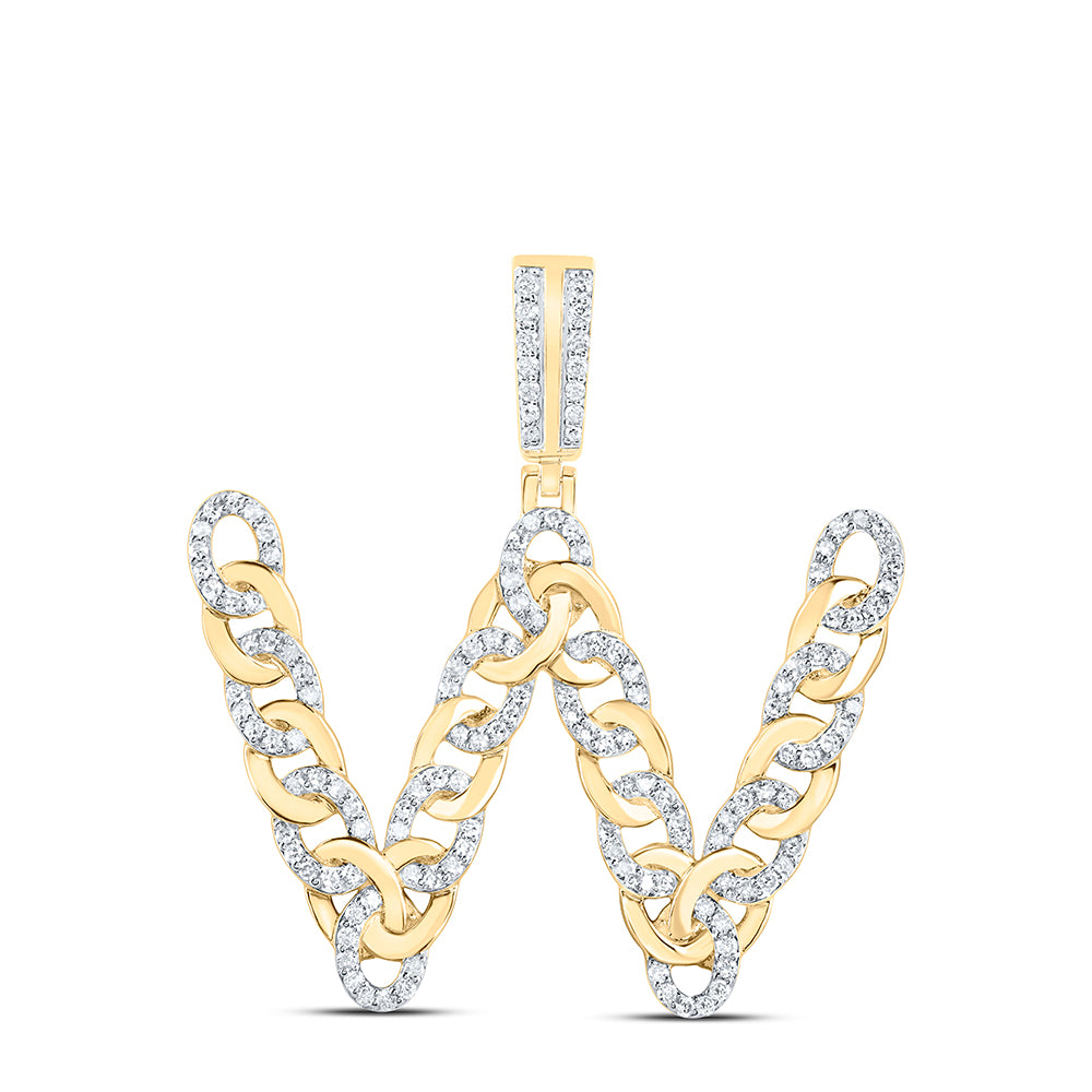3/4CTW-DIA NK CUBAN INITIAL "W" MENS PENDANT