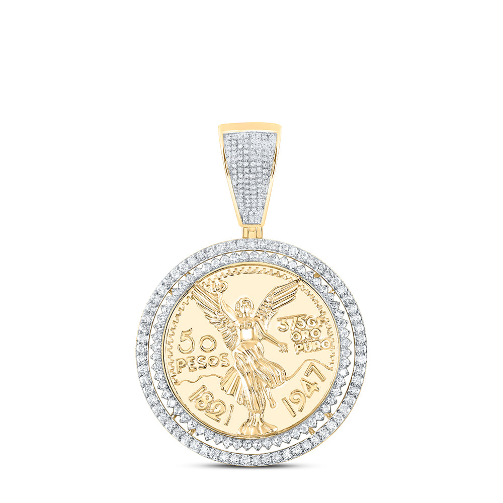 14K Yellow Gold 1 7/8 CTWnatural Diamond Centenario Spinning Pendant 19.09 Gram