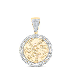 14K Yellow Gold 1 7/8 CTWnatural Diamond Centenario Spinning Pendant 19.09 Gram