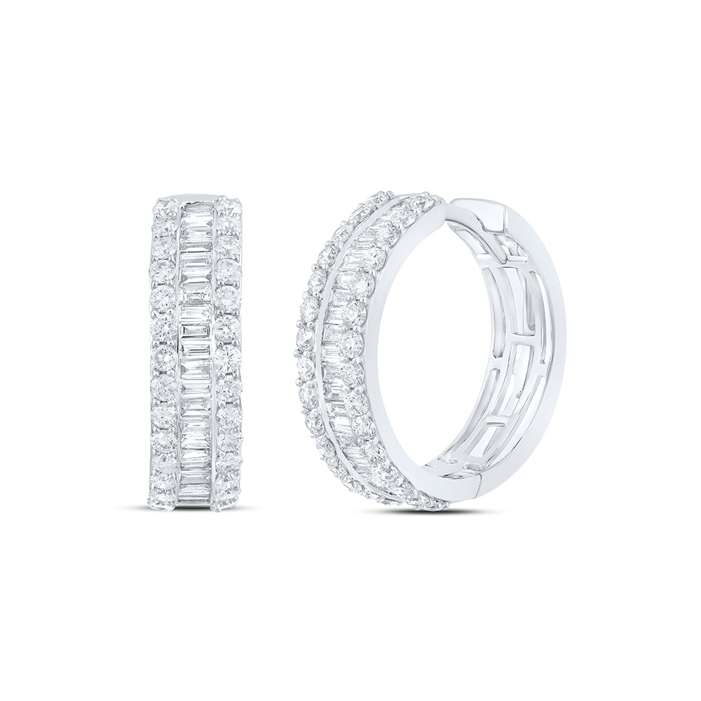 14K White Gold 1 3/8 CTW-Natural Diamond Hoop Earring 4.38 Gram
