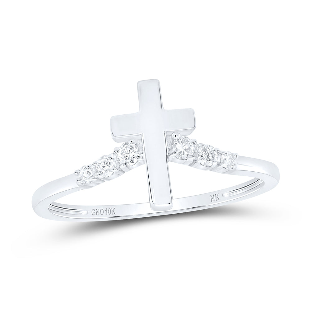 10K White Gold 1/10 CTW-Natural Diamond Gift Cross Ring 1.52 Gram