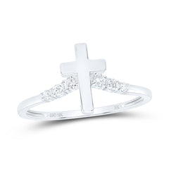 10K White Gold 1/10 CTW-Natural Diamond Gift Cross Ring 1.52 Gram