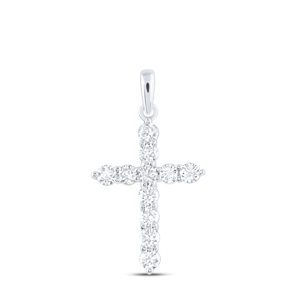 14K White Gold 3/4 CTW-Natural Diamond Cross Pendant 1.58 Gram