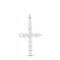 14K White Gold 3/4 CTW-Natural Diamond Cross Pendant 1.58 Gram