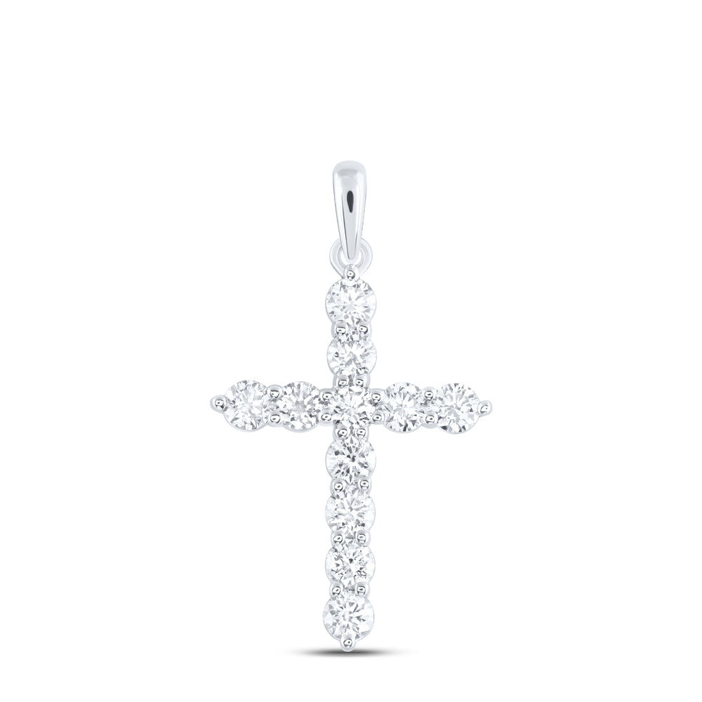 14K White Gold 1 CTW-Natural Diamond Cross Pendant 1.67 Gram