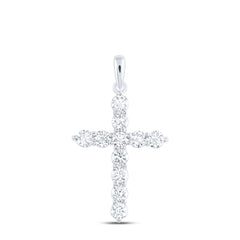 14K White Gold 1 CTW-Natural Diamond Cross Pendant 1.67 Gram