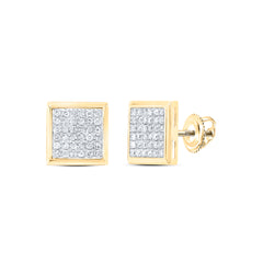 10K Yellow Gold 3/8 CTWnatural Diamondp3 Micro-Pave Square Earrings 2.18 Gram