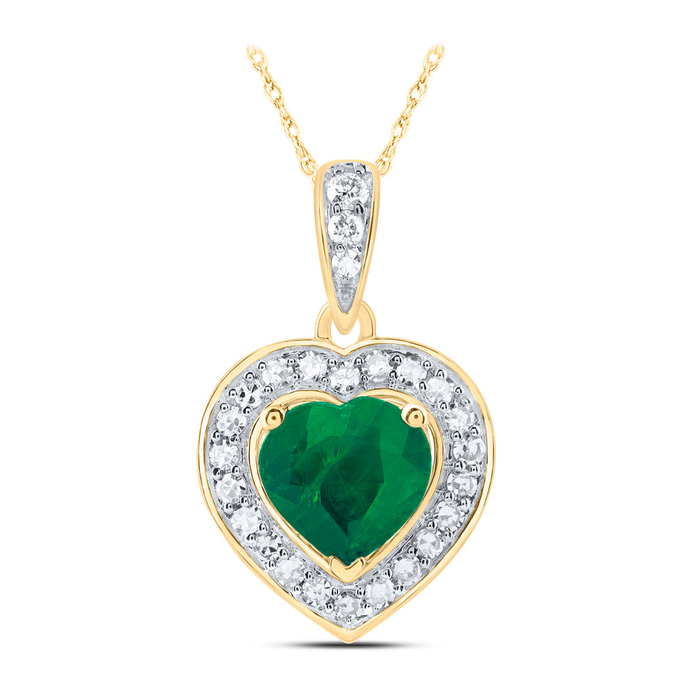 10K Yellow Gold 1/8 CTW-Natural Diamond 5.5X.5 MM Em Heart Natural Gemstone Heart Pendant 0.85 Gram