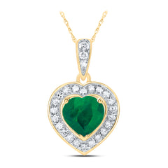 10K Yellow Gold 1/8 CTW-Natural Diamond 5.5X.5 MM Em Heart Natural Gemstone Heart Pendant 0.85 Gram