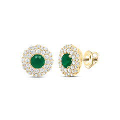14K Yellow Gold 1/2 CTW-Natural Diamond 4.00 MM Rd-Eme Natural Gemstone Round Earring 1.796 Gram