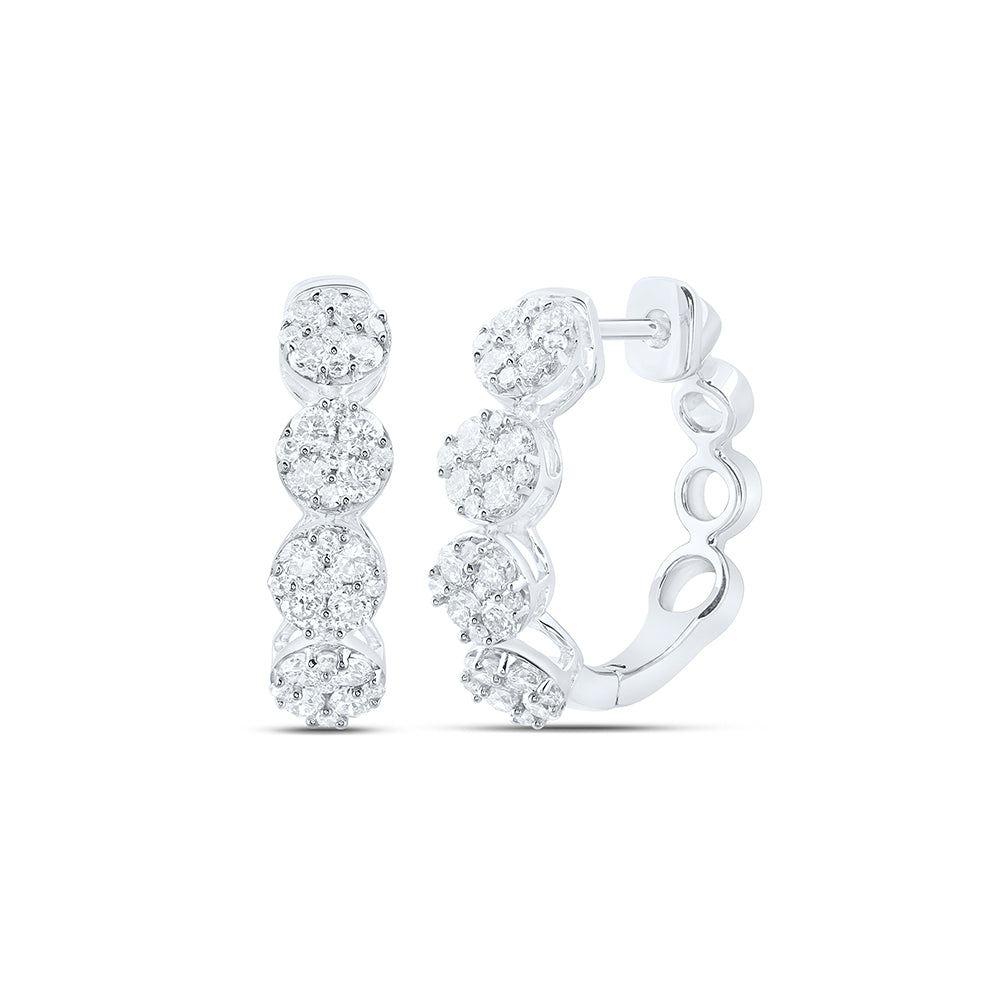 10K White Gold 1 CTW-Natural Diamond Fashion Hoops Earring 4.13 Gram