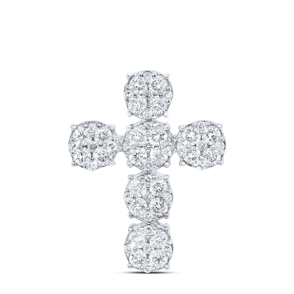 10K White Gold 3/4 CTW-Natural Diamond Fashion Cross Pendant 1.56 Gram
