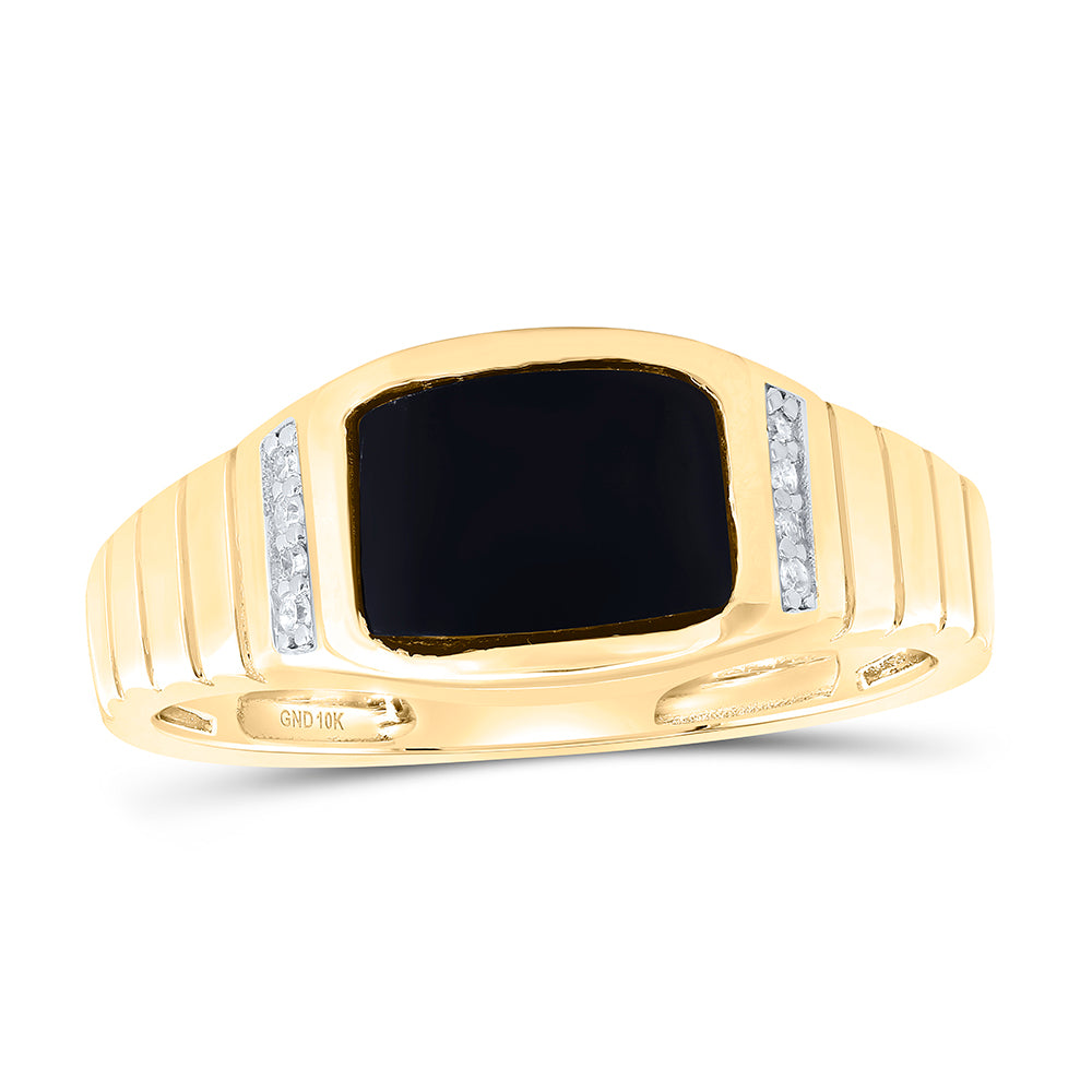 1/20CTW-DIA P1-9X7 MM-RECTANGLE ONYX BLACK MENS RING