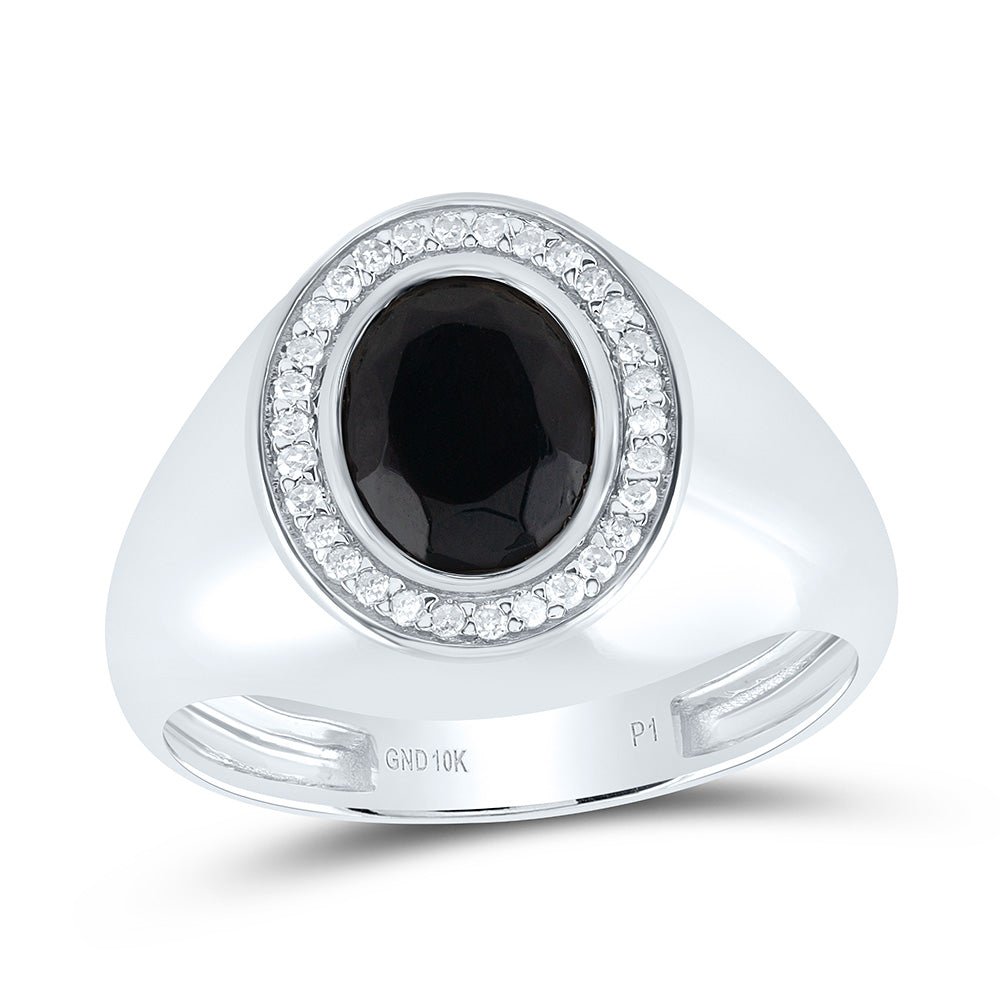 1/6CTW-DIA P1-9X7 MM- OVAL ONYX BLACK MENS RING