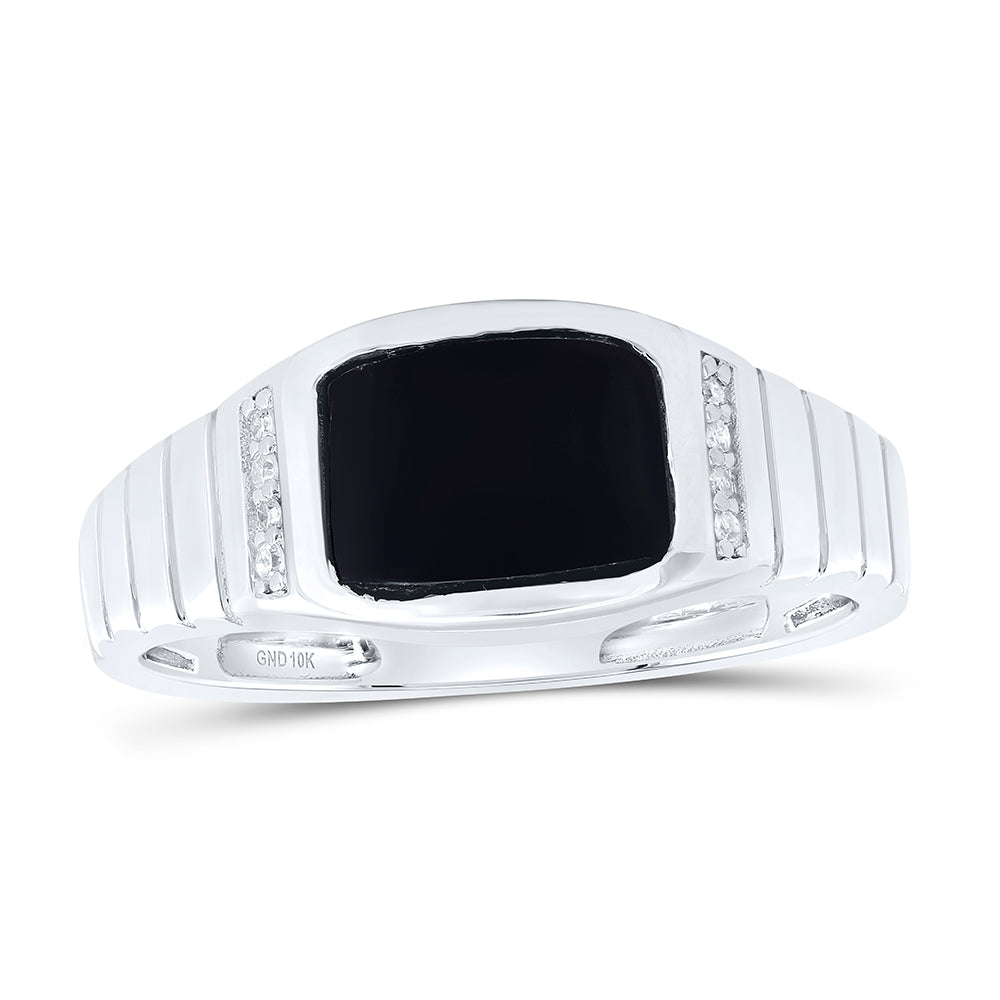 1/20CTW-DIA P1-9X7 MM-RECTANGLE ONYX BLACK MENS RING