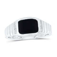 1/20CTW-DIA P1-9X7 MM-RECTANGLE ONYX BLACK MENS RING