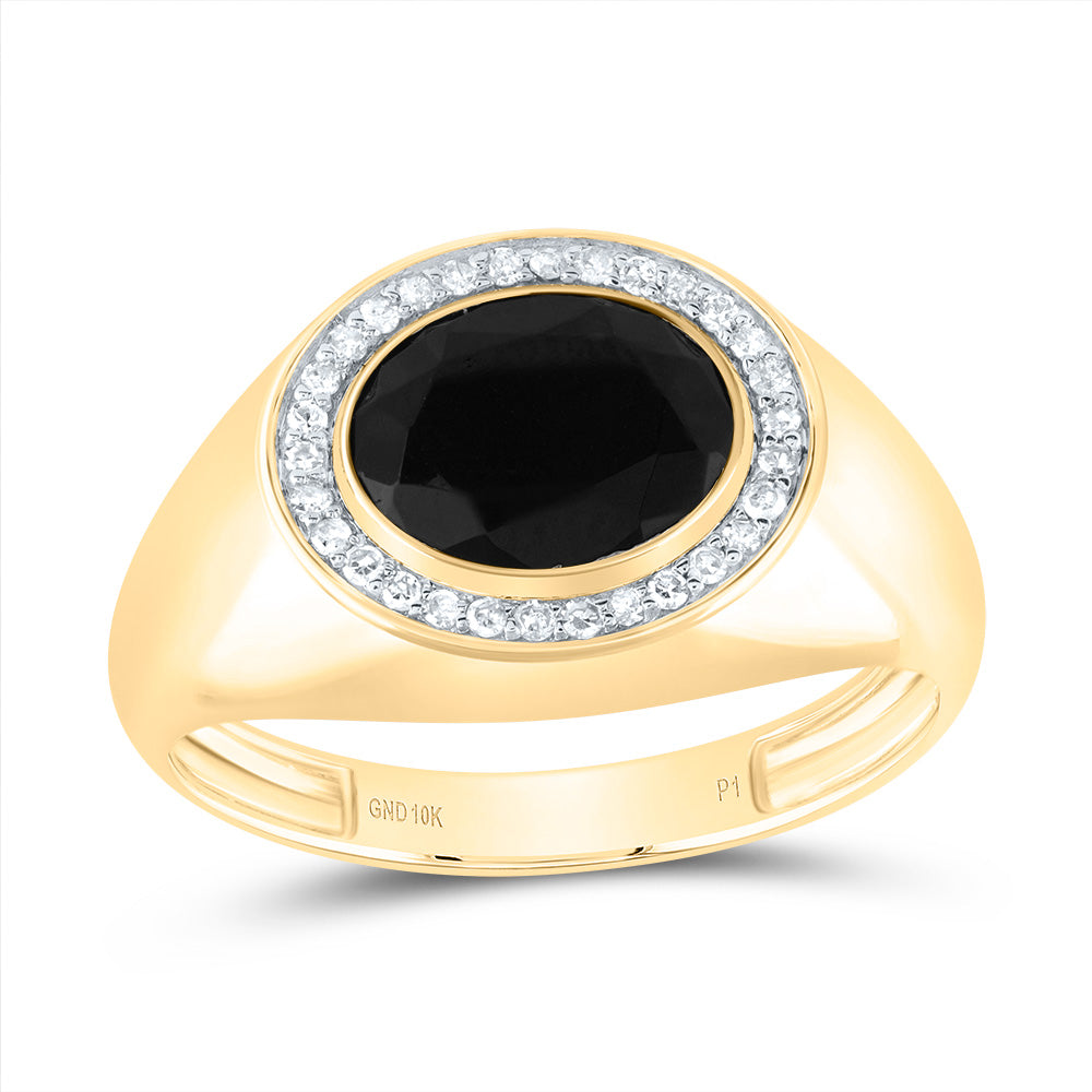 1/6CTW-DIA P1-10X8 MM-OVAL ONYX BLACK MENS RING