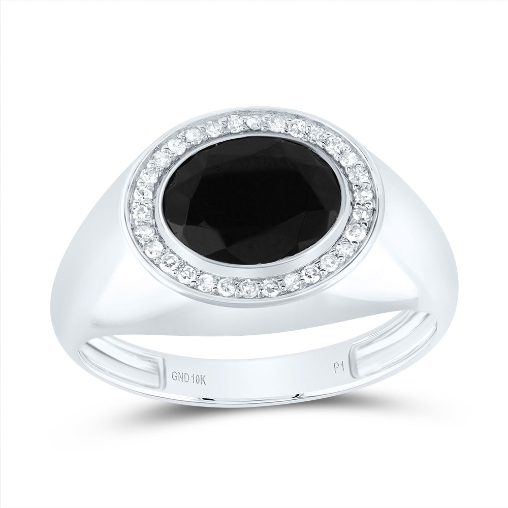 1/6CTW-DIA P1-10X8 MM-OVAL ONYX BLACK MENS RING