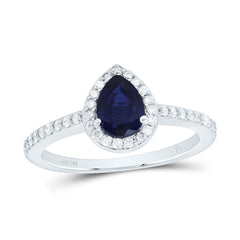 10K White Gold 1/4 CTW-Natural Diamond 7 X 5 MM-Pear-Bs Synthetic Ring 2.25 Gram