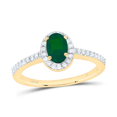 10K Yellow Gold 1/4 CTW-Natural Diamond 6.50 X 4.50 MM-Ov-Em Synthetic Ring 2.075333 Gram