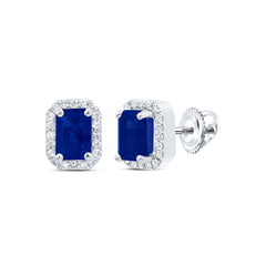 10K White Gold 1/4 CTW-Natural Diamond 6.70 X 4.50 MM-Em-Bs Synthetic Emerald Earring 2.164667 Gram